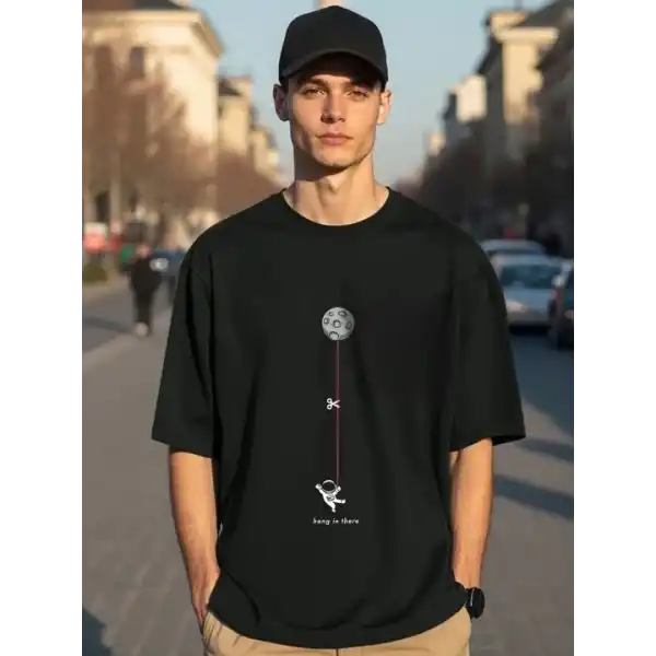Erkek Baskılı T-Shirt Kısa Kol Bisiklet Yaka Regular Fit Rahat Kalıp Tişört - Siyah