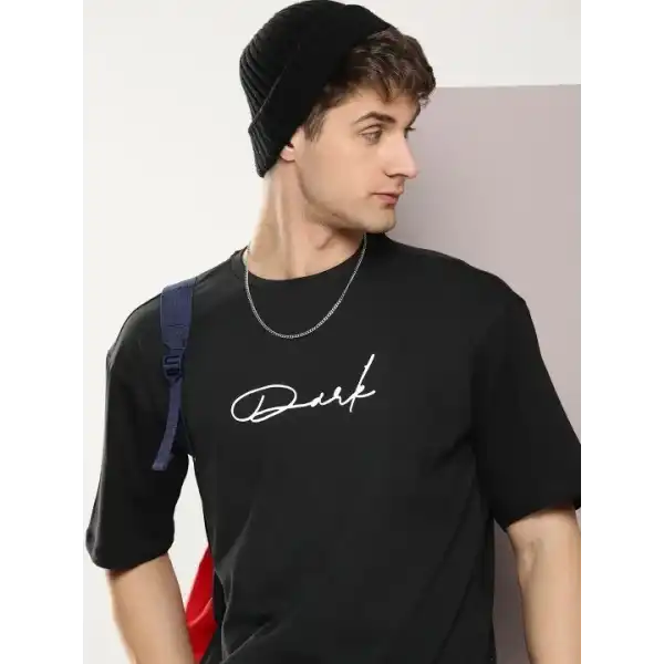 Erkek Baskılı T-Shirt Kısa Kol Bisiklet Yaka Regular Fit Rahat Kalıp Tişört - Siyah