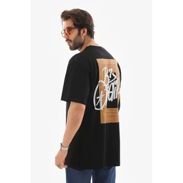 Erkek Baskılı T-Shirt Kısa Kol Bisiklet Yaka Regular Fit Rahat Kalıp Tişört -  Siyah