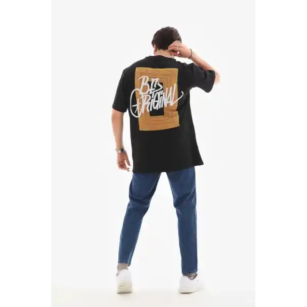 Erkek Baskılı T-Shirt Kısa Kol Bisiklet Yaka Regular Fit Rahat Kalıp Tişört -  Siyah