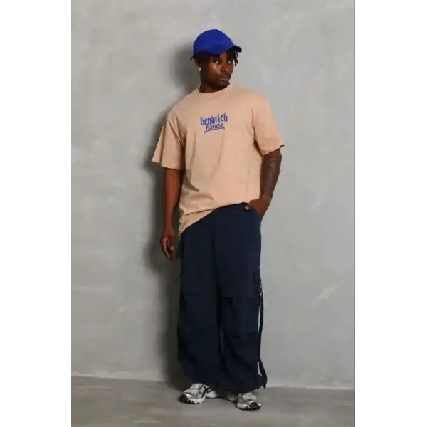 Erkek Baskılı T-Shirt Kısa Kol Bisiklet Yaka Regular Fit Tişört - Bej