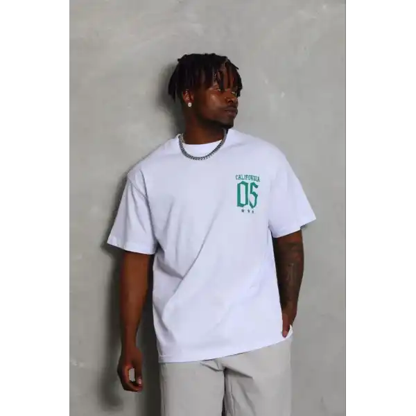 Erkek Baskılı T-Shirt Kısa Kol Bisiklet Yaka Regular Fit Tişört - Beyaz