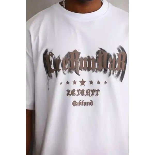 Erkek Baskılı T-Shirt Kısa Kol Bisiklet Yaka Regular Fit Tişört - Beyaz