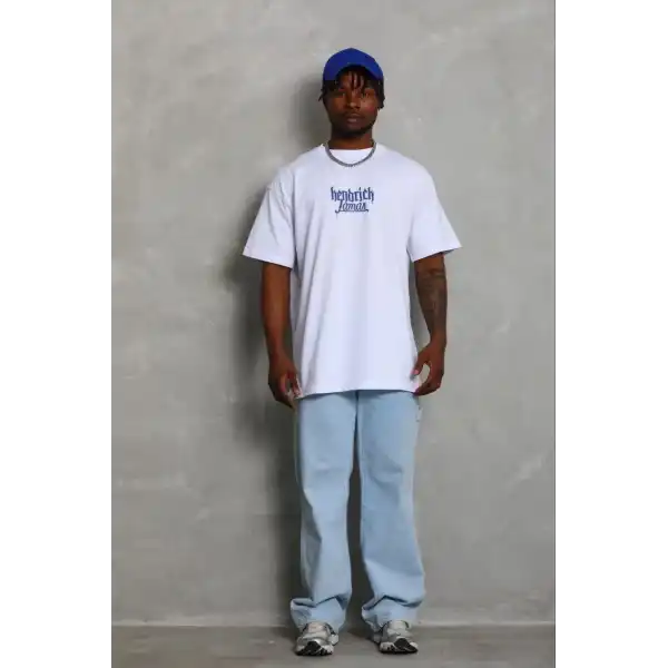 Erkek Baskılı T-Shirt Kısa Kol Bisiklet Yaka Regular Fit Tişört - Beyaz