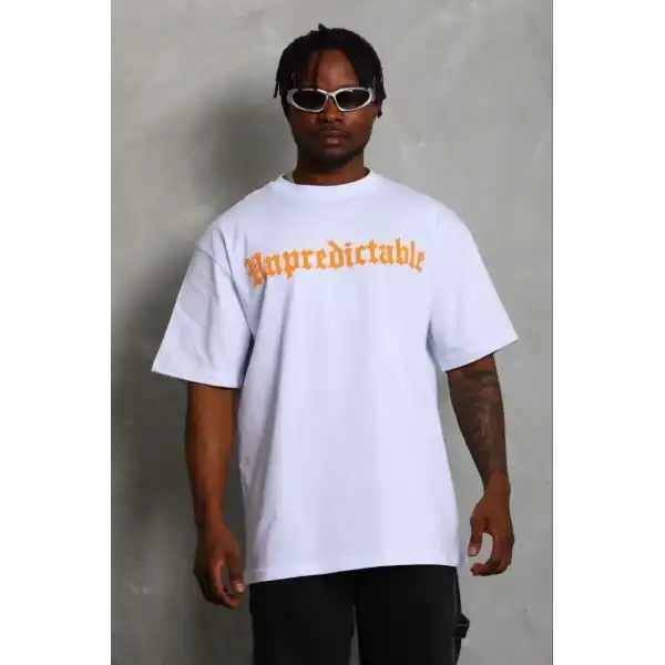 Erkek Baskılı T-Shirt Kısa Kol Bisiklet Yaka Regular Fit Tişört - Beyaz