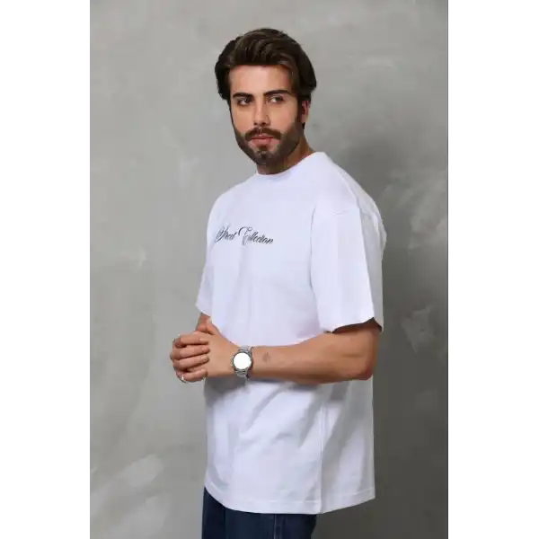 Erkek Baskılı T-Shirt Kısa Kol Bisiklet Yaka Regular Fit Tişört - Beyaz
