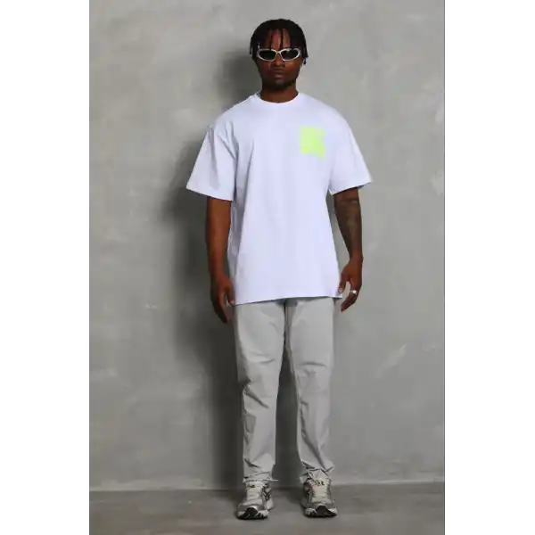 Erkek Baskılı T-Shirt Kısa Kol Bisiklet Yaka Regular Fit Tişört - Beyaz