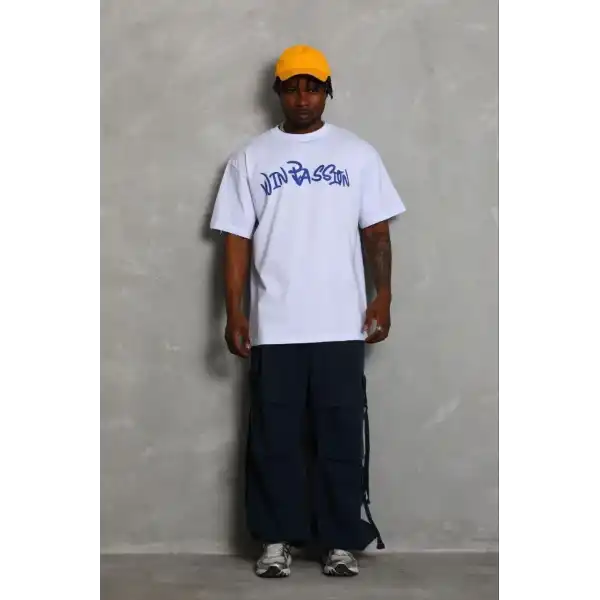 Erkek Baskılı T-Shirt Kısa Kol Bisiklet Yaka Regular Fit Tişört - Beyaz