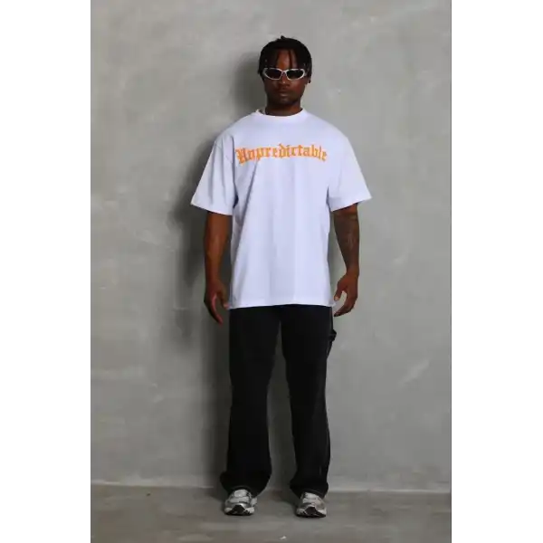 Erkek Baskılı T-Shirt Kısa Kol Bisiklet Yaka Regular Fit Tişört - Beyaz