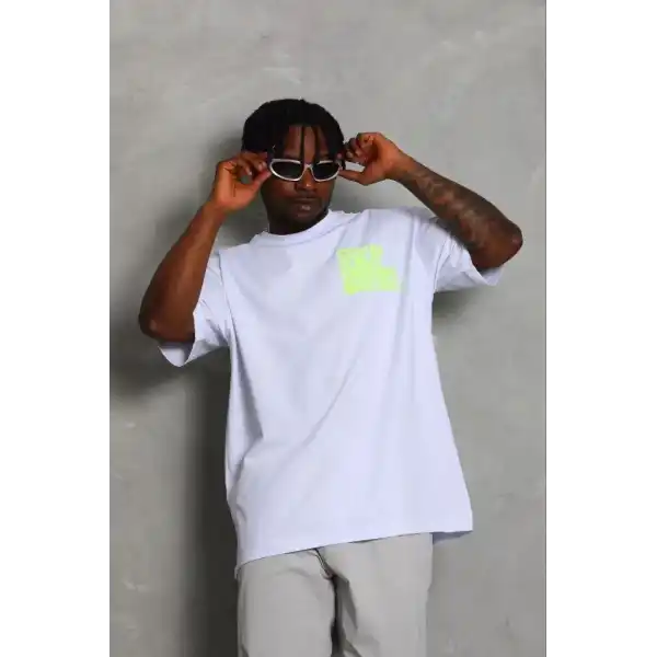 Erkek Baskılı T-Shirt Kısa Kol Bisiklet Yaka Regular Fit Tişört - Beyaz