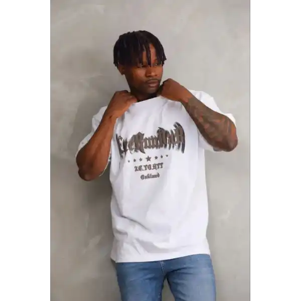 Erkek Baskılı T-Shirt Kısa Kol Bisiklet Yaka Regular Fit Tişört - Beyaz