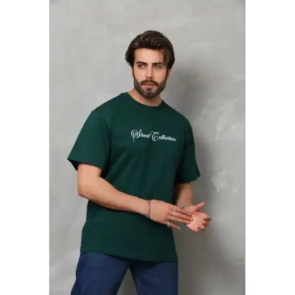Erkek Baskılı T-Shirt Kısa Kol Bisiklet Yaka Regular Fit Tişört - Çağla Yeşili