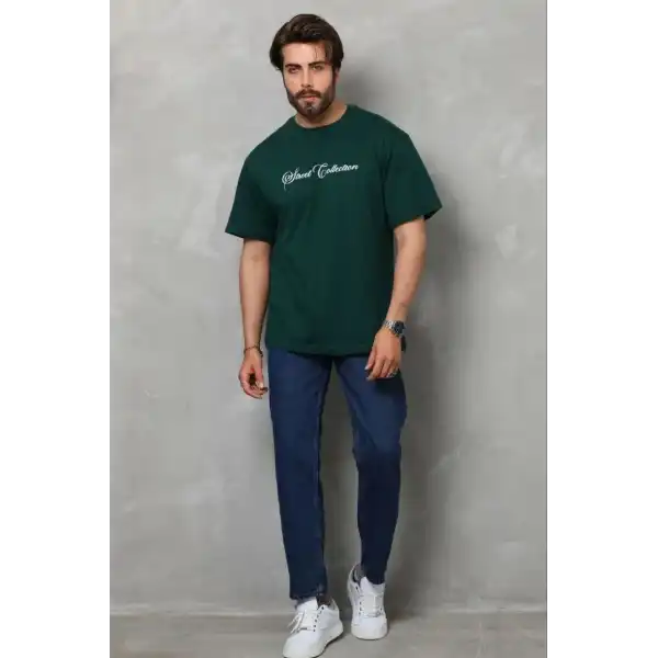 Erkek Baskılı T-Shirt Kısa Kol Bisiklet Yaka Regular Fit Tişört - Çağla Yeşili