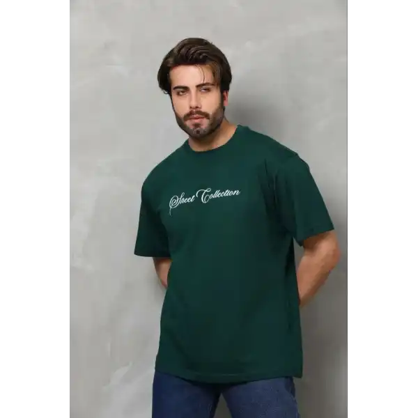 Erkek Baskılı T-Shirt Kısa Kol Bisiklet Yaka Regular Fit Tişört - Çağla Yeşili