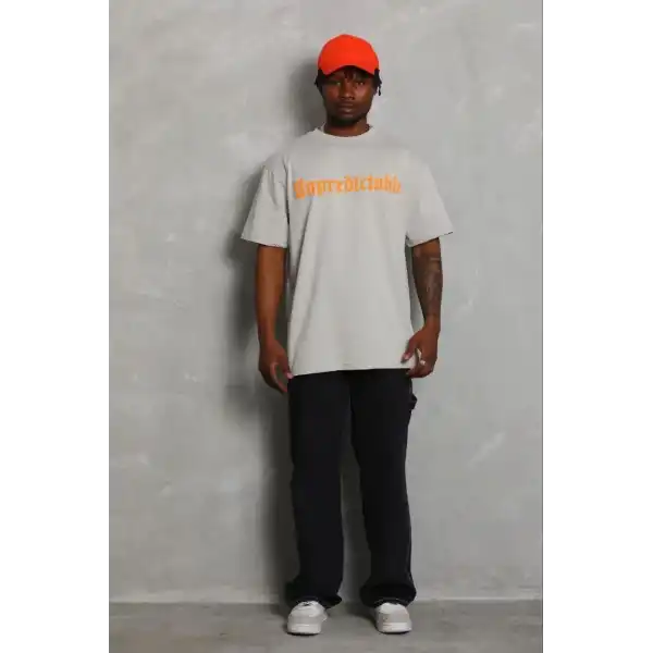 Erkek Baskılı T-Shirt Kısa Kol Bisiklet Yaka Regular Fit Tişört - Gri