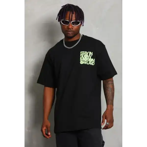 Erkek Baskılı T-Shirt Kısa Kol Bisiklet Yaka Regular Fit Tişört - Siyah