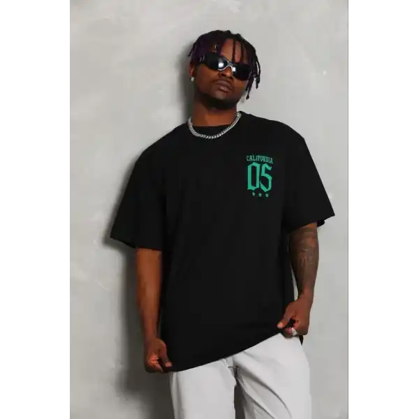 Erkek Baskılı T-Shirt Kısa Kol Bisiklet Yaka Regular Fit Tişört - Siyah