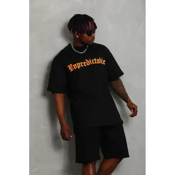 Erkek Baskılı T-Shirt Kısa Kol Bisiklet Yaka Regular Fit Tişört - Siyah