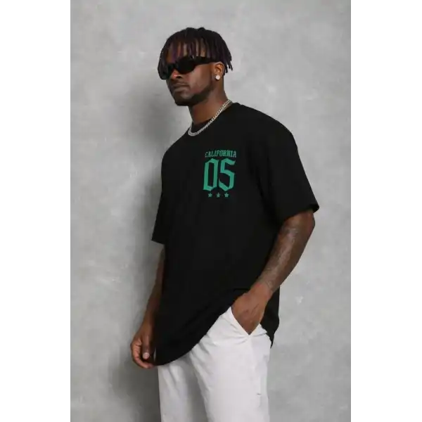 Erkek Baskılı T-Shirt Kısa Kol Bisiklet Yaka Regular Fit Tişört - Siyah