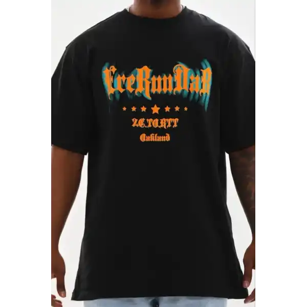 Erkek Baskılı T-Shirt Kısa Kol Bisiklet Yaka Regular Fit Tişört - Siyah