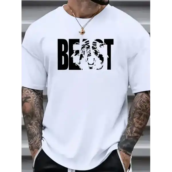 Erkek Baskılı Tişört Kısa Kol Bisiklet Yaka Oversize T-Shirt - Beyaz