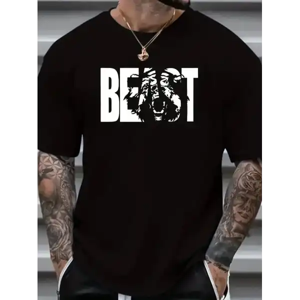 Erkek Baskılı Tişört Kısa Kol Bisiklet Yaka Oversize T-Shirt - Siyah