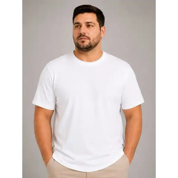 Erkek Battal Big Size Basic Tişört Bisiklet Yaka Rahat Kalıp T-Shirt - Beyaz