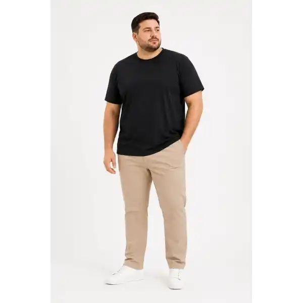 Erkek Battal Big Size Basic Tişört Bisiklet Yaka Rahat Kalıp T-Shirt - Siyah