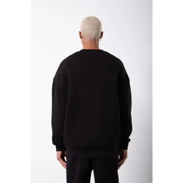 ERKEK Bisikilet Yaka 3 İplik Pamuklu SweatShirt - Siyah