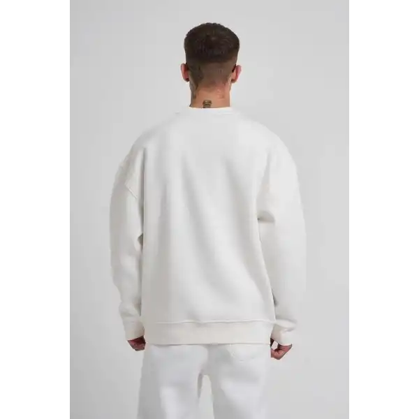 ERKEK Bisikilet Yaka 3 plik Pamuklu SweatShirt - Beyaz