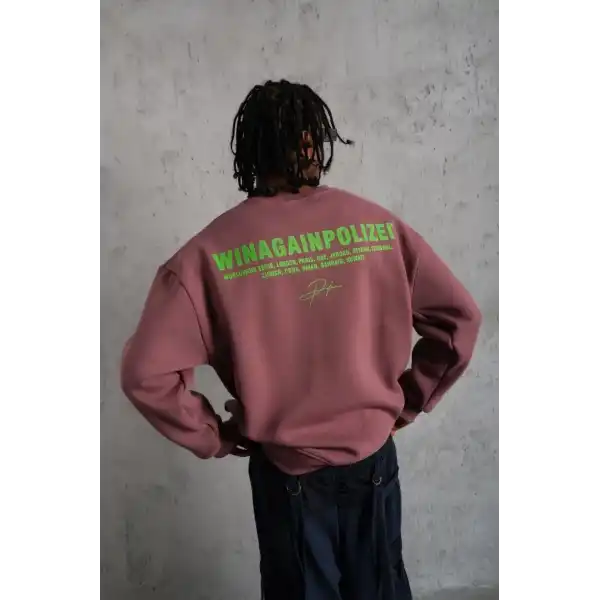 Erkek Bisiklet Yaka Baskılı 3 iplik pamuklu Sweatshirt - Gül Kurusu