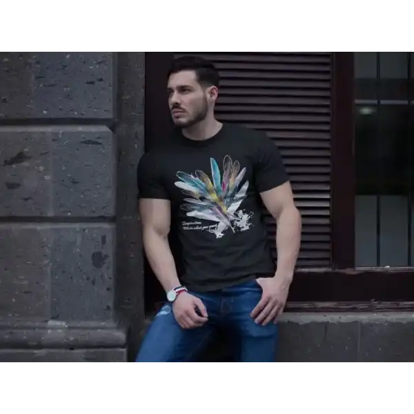 ERKEK Bisiklet Yaka Baskılı Kısa kol T-Shirt - Siyah