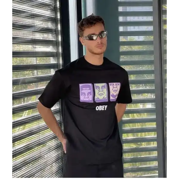 ERKEK Bisiklet Yaka Baskılı Oversize Kısa kol T-Shirt - Siyah