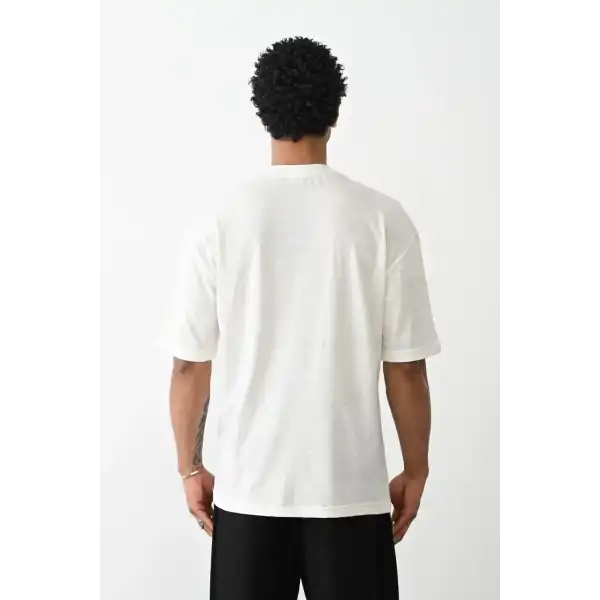 Erkek Box Eldiven Baskılı T-Shirt Kısa Kol Bisiklet Yaka Tişört - Beyaz