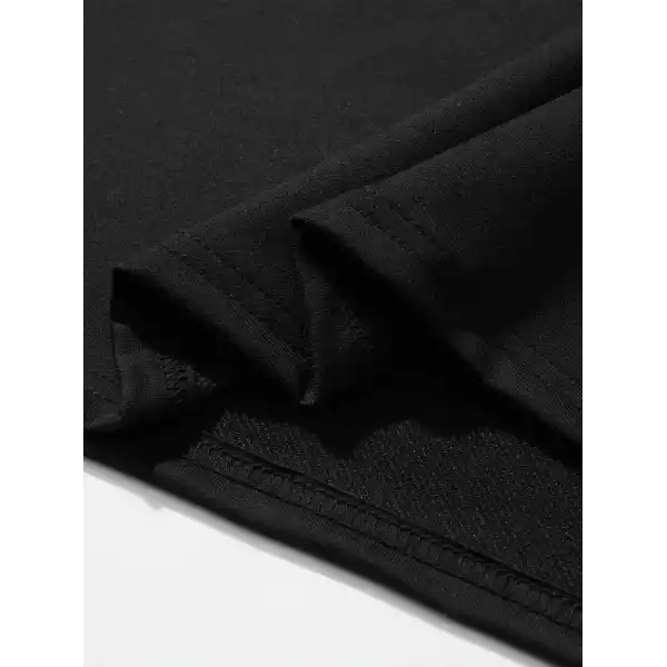 erkek büyük beden Kart baskılı düz renk kısa kollu bisiklet yaka tişört gündelik giyim - Siyah