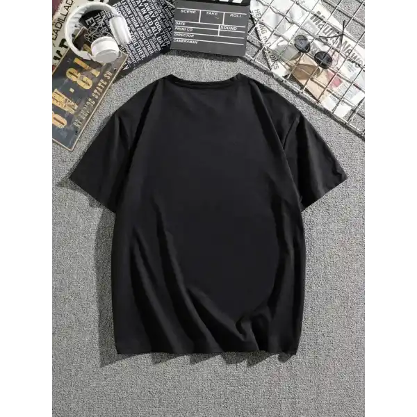 Erkek Dağ Grafikli Tişört, Yaz için Büyük Beden Rahat T-shirt - Siyah