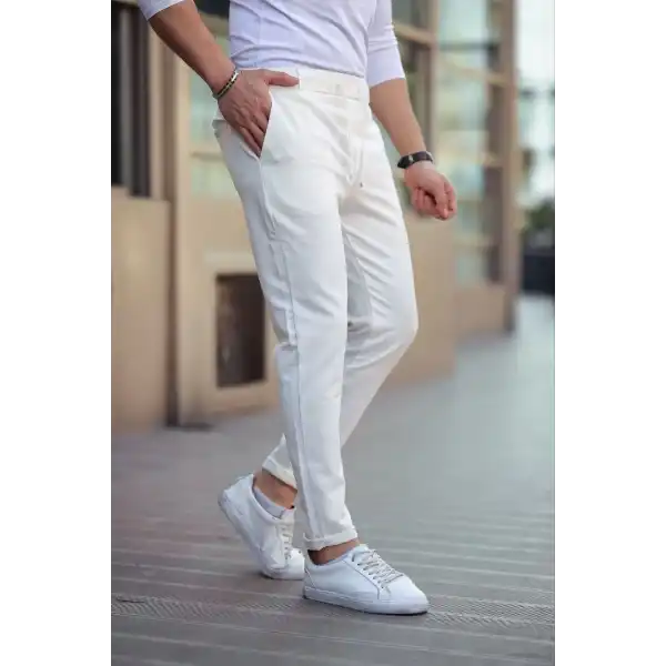 Erkek Diagonel Mikro dokulu Cepli Beli Lastilki Pantolon - Bej