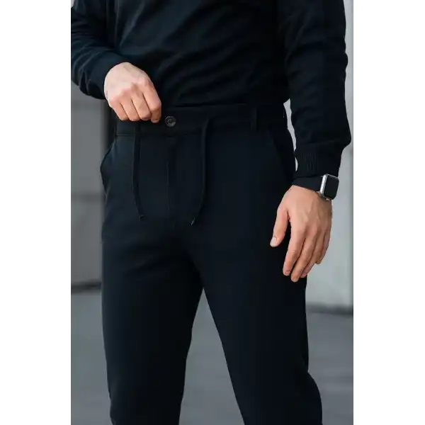 Erkek Diagonel Mikro dokulu Cepli Pantolon - Siyah