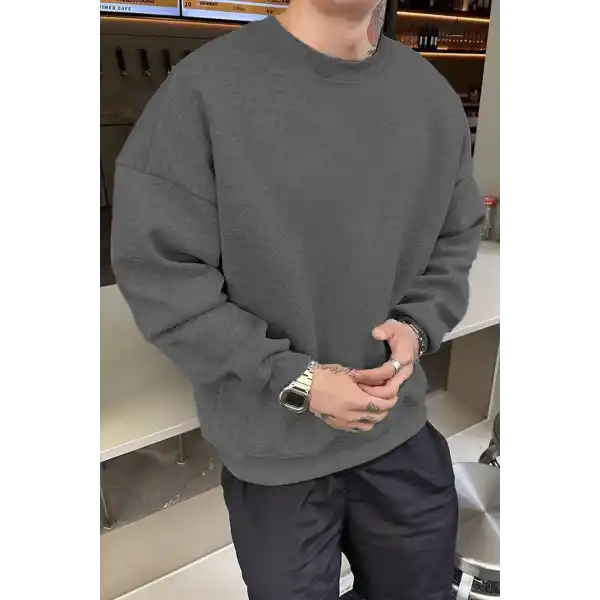 Erkek Düz Bisiklet Yaka 3 iplik pamuklu sweatshirt - Füme