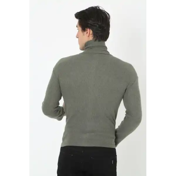 Erkek Fitilli Kaşkorse Kumaş Boğazlı Full Likralı Slimfit Body - Haki