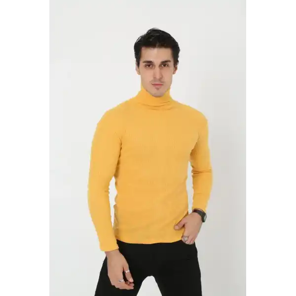 Erkek Fitilli Kaşkorse Kumaş Boğazlı Full Likralı Slimfit Body - Sarı