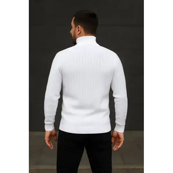 Erkek Fitilli Kazak Tam Boğazlı Balıkçı Yaka Triko 2li Set Beyaz-Siyah