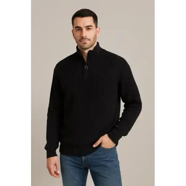 Erkek Fitilli Triko Kazak 3’lü Set Mint Yeşili Siyah Bej Kalın Dokuma Pamuklu Regular Fit