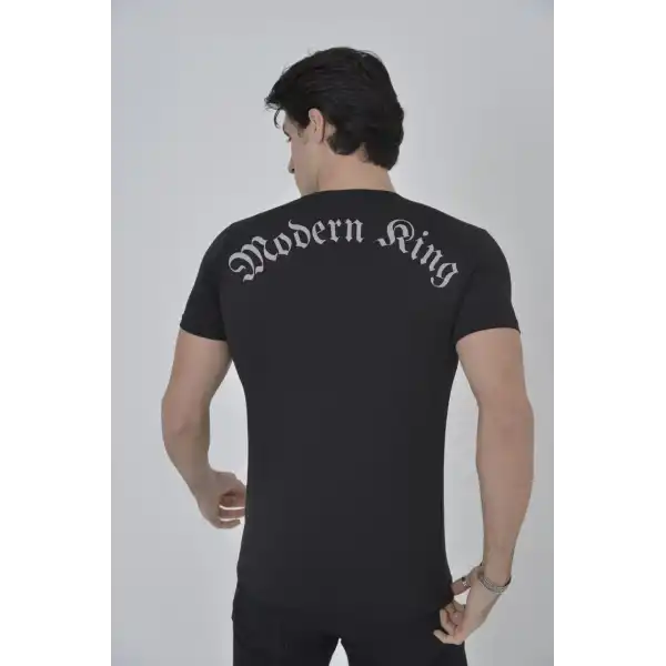 Erkek Göğüs File Aksesuarlı T-shirt - Siyah
