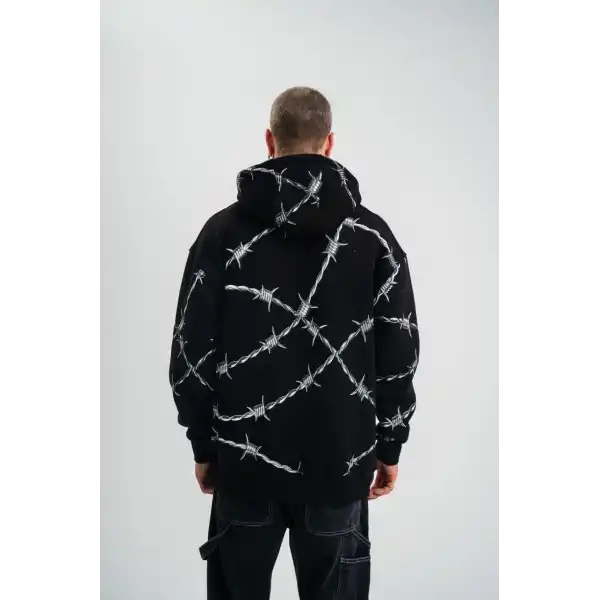 ERKEK Kapüşonlu Varak ve Pano Baskılı Hoodie  SweatShirt- Siyah