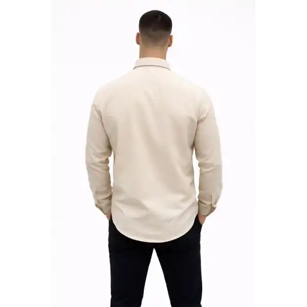 Erkek KETEN Kumaş  Uzun Kollu Regular fit Gömlek - Bej