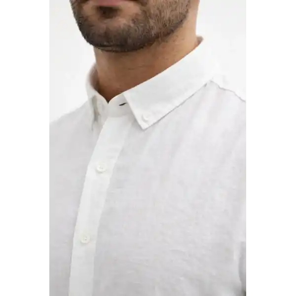 Erkek KETEN Kumaş Uzun Kollu Regular fit Gömlek - Beyaz