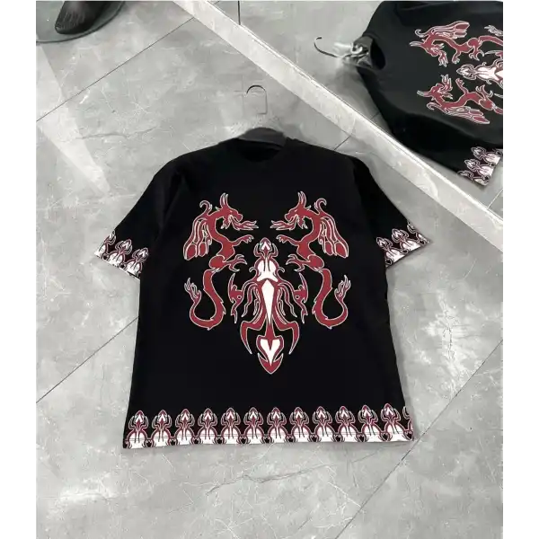 Erkek  Kısa kol  Bisiklet Yaka Baskılı Oversize T-Shirt - Siyah