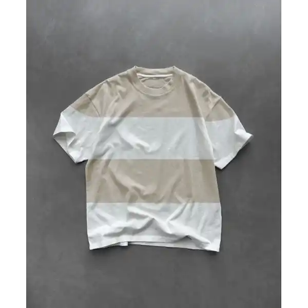 Erkek  Kısa kol  Bisiklet Yaka Parçalı T-Shirt - Bej