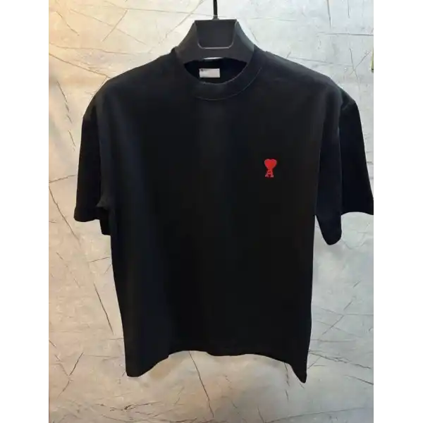 Erkek Kısa Kol Tişört Bisiklet Yaka KALP Baskılı Oversize T-Shirt - Siyah